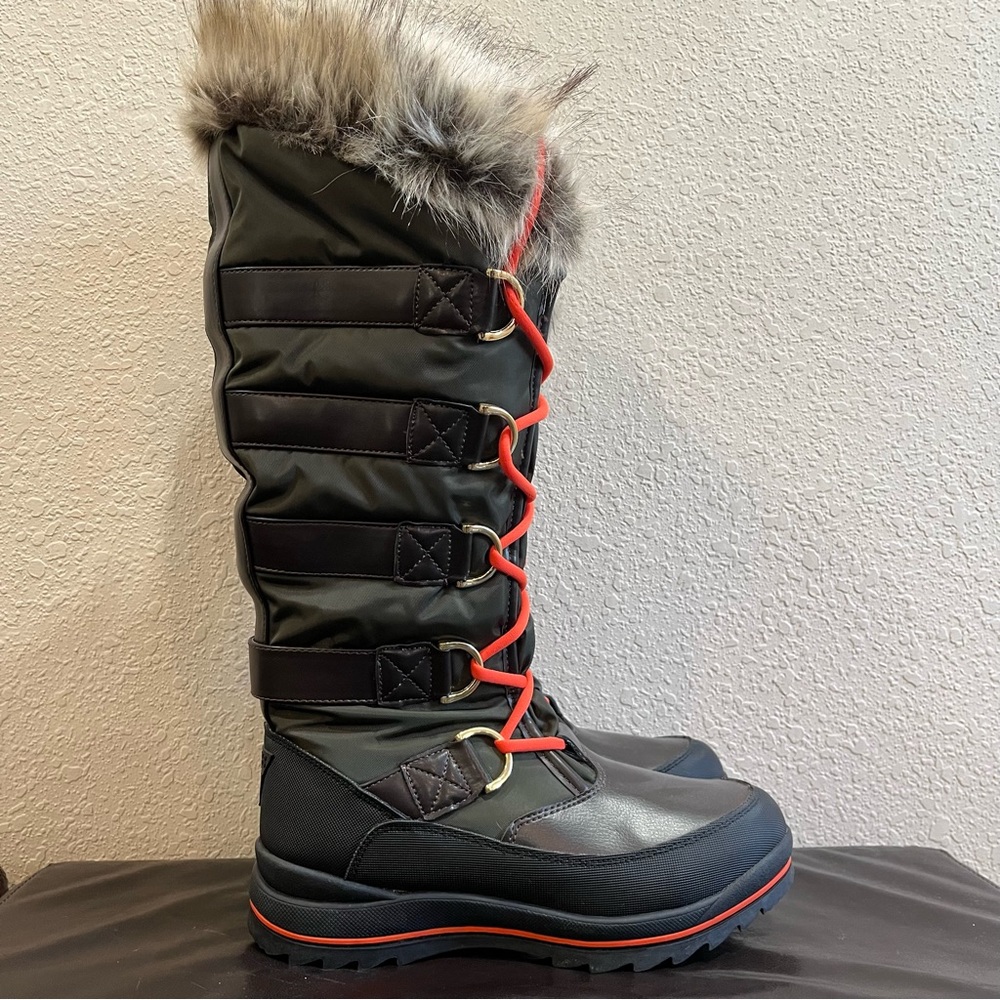 Guess Women 9 Hadly Lace-Up Cold Weather Boots Orange Laces Fur Ski Snow Winter